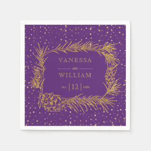 Gold pine with cones Christmas purple wedding Napkins