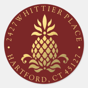 Gold Pineapple Address With Initials Classic Round Sticker