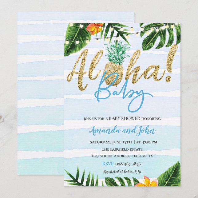 Gold Pineapple Aloha Baby Shower Invitation (Front/Back)