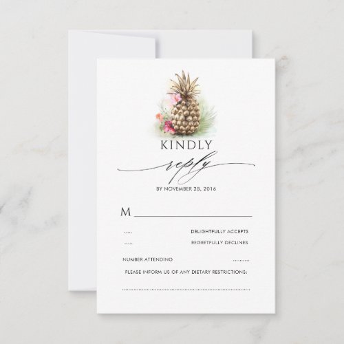 Gold Pineapple Beach Wedding RSVP Card