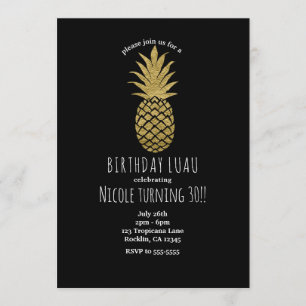 Gold Pineapple Black Modern Chic Tropical Party Invitation