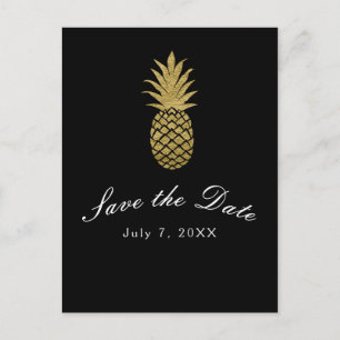Gold Pineapple Black Modern Tropical Save the Date Announcement Postcard