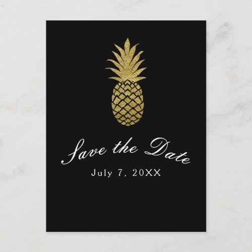 Gold Pineapple Black Modern Tropical Save the Date Announcement Postcard