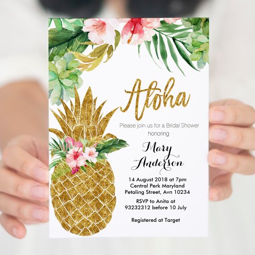 Gold Pineapple Bridal Shower Invitation Succulent