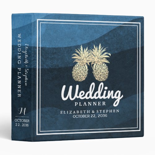 Gold Pineapple Couple Navy Blue Wedding Planner 3 Ring Binder