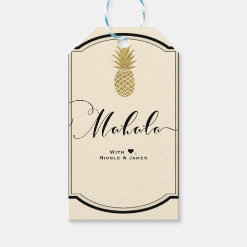 Gold Pineapple Cream Black Tropical MAHALO ALOHA Gift Tags