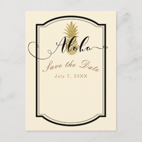 Gold Pineapple Cream Black Tropical Save the Date Announcement Postcard