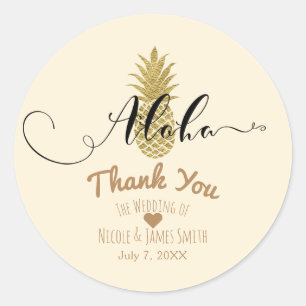 Gold Pineapple Cream Tropical Elegant Wedding Classic Round Sticker