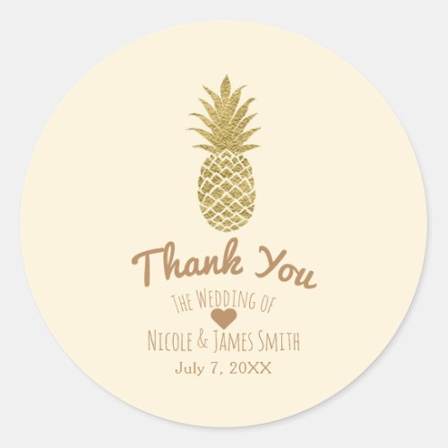 Gold Pineapple Cream Tropical Elegant Wedding Classic Round Sticker