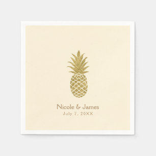 Gold Pineapple Cream Tropical Elegant Wedding Napkins