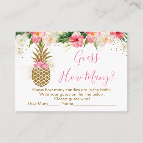 Gold Pineapple Floral Guess How Many Shower Game Enclosure Card