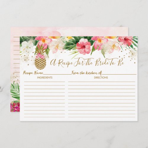 Gold Pineapple Floral Tropical Bridal Recipe Cards