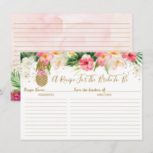 Gold Pineapple Floral Tropical Bridal Recipe Cards