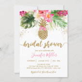 Gold Pineapple Floral Tropical Bridal Shower Invitation (Front)