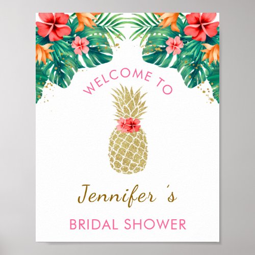 Gold Pineapple Glitter Pink Bridal Shower Welcome Poster