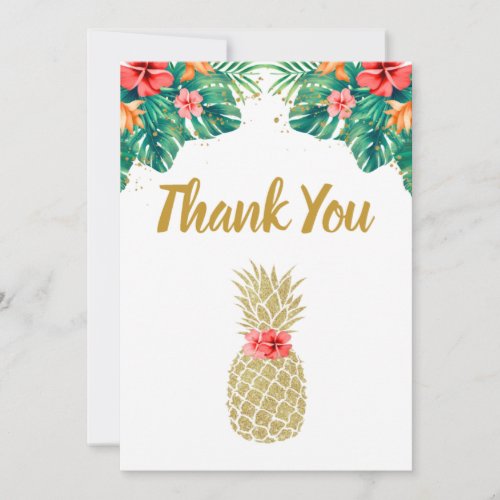 Gold Pineapple Glitter Pink Floral Bridal Shower Thank You Card