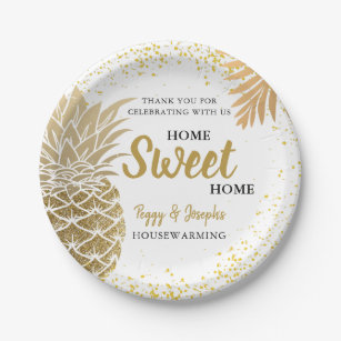 Gold Pineapple Home Sweet Home Housewarming Paper Plates