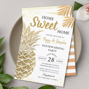 Gold Pineapple Home Sweet Home Housewarming Party Invitation