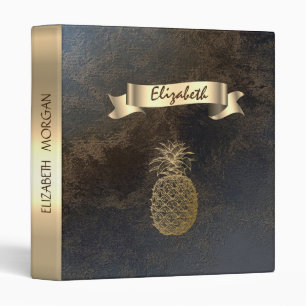 Gold Pineapple ,Leather Look, 3 Ring Binder