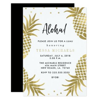 Gold Pineapple Luau Party Invitations