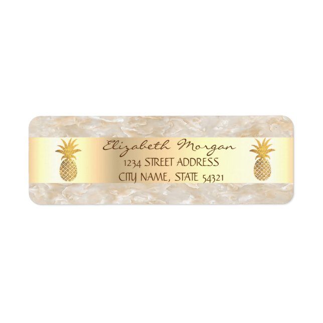Gold Pineapple  Marble Striped  Address Label (Front)
