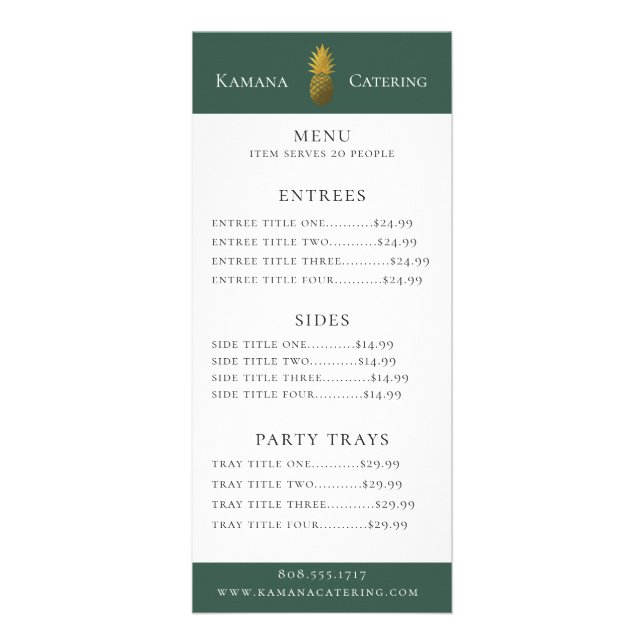Gold Pineapple Menu Price (Front)