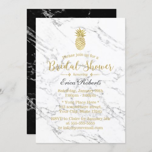 Gold Pineapple Modern Marble Bridal Shower Invitation