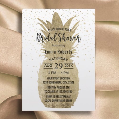 Gold Pineapple Modern Tropical Bridal Shower Invitation