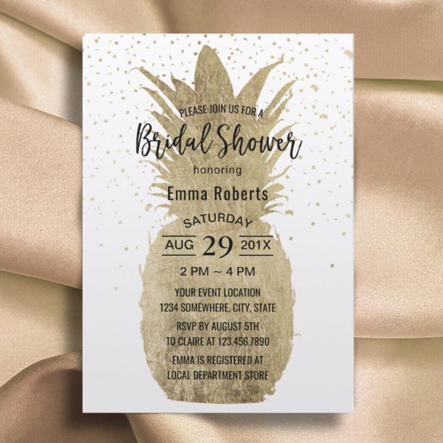 Gold Pineapple Modern Tropical Bridal Shower Invitation (Creator Uploaded)