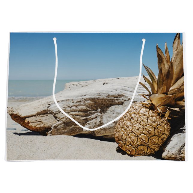 Gold pineapple on the beach large gift bag (Front)