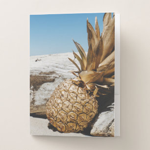 Gold pineapple on the beach pocket folder