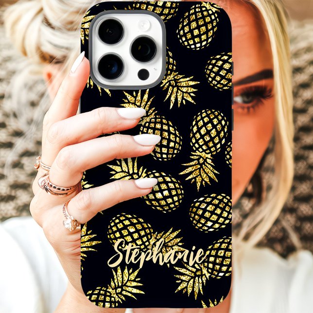 Gold Pineapple Pattern Custom Name Case-Mate iPhone Case (Creator Uploaded)