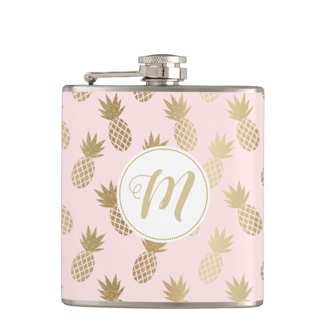 Gold Pineapple Pattern Flask (Front)