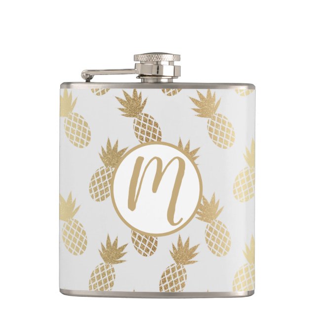 Gold Pineapple Pattern Flask (Front)
