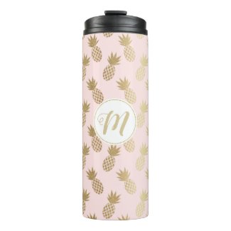 Gold Pineapple Pattern & Monogram Thermal Tumbler