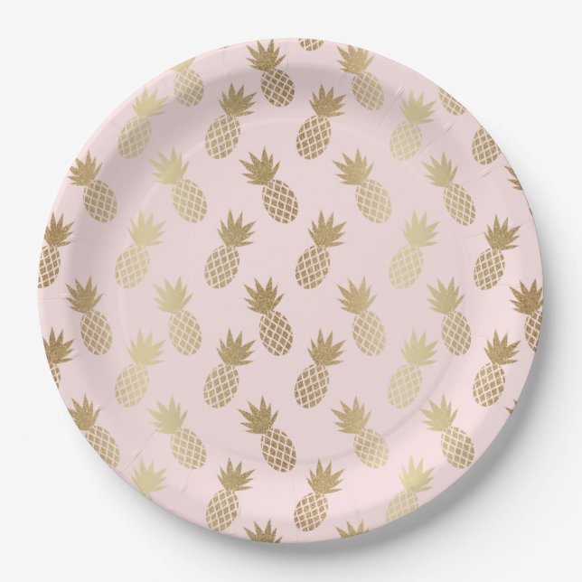 Gold Pineapple Pattern Paper Plates (Front)