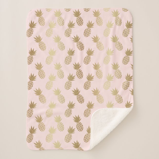 Gold Pineapple Pattern Sherpa Blanket (Front)