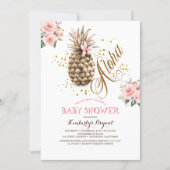 Gold Pineapple Pink Floral Beach Baby Shower Invitation (Front)