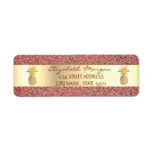 Gold Pineapple Red Marble Stone Address Label