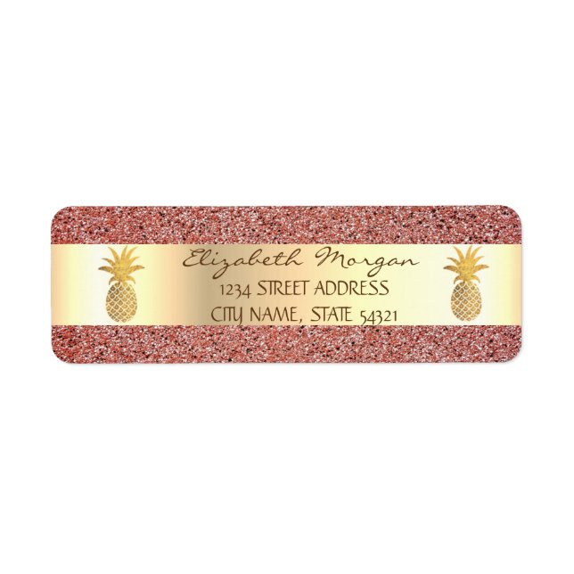 Gold Pineapple Red  Marble Stone  Address Label (Front)