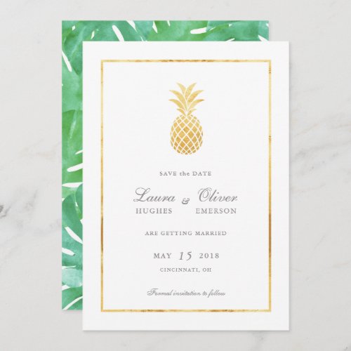 Gold Pineapple Save the Date Cards