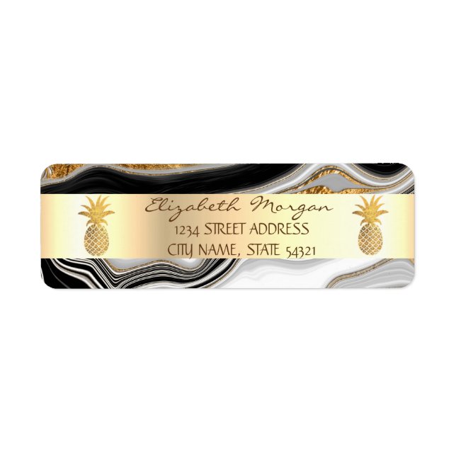 Gold Pineapple Stripe Black Fold Marble  Label (Front)