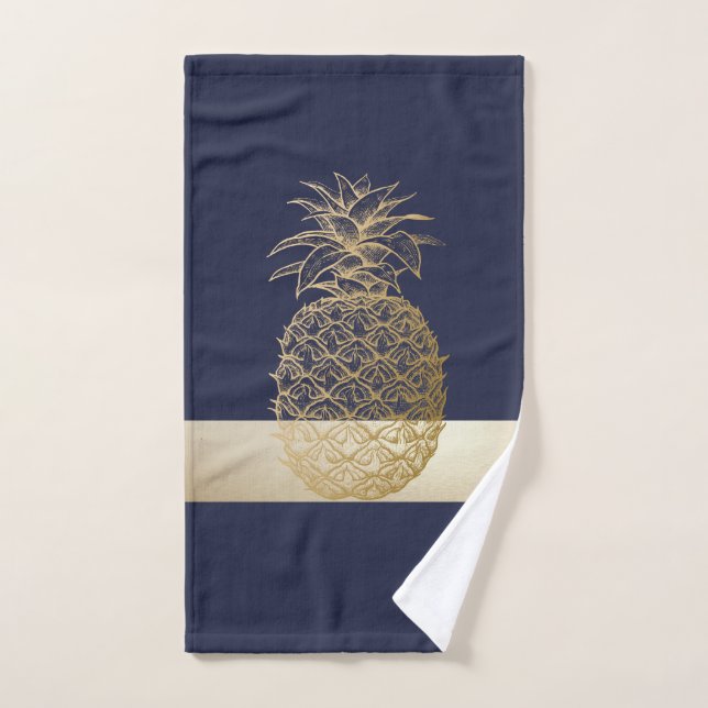 Gold Pineapple,Stripe  -Personalized  Bath Towel Set (Hand Towel)