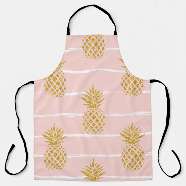 Gold Pineapple, Striped Summer Background. Apron (Front)