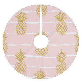 Gold Pineapple, Striped Summer Background. Brushed Polyester Tree Skirt