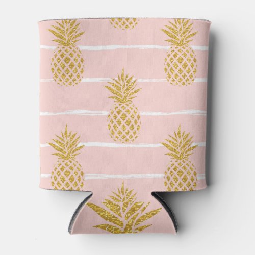 Gold Pineapple Striped Summer Background Can Cooler
