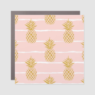 Gold Pineapple, Striped Summer Background. Car Magnet