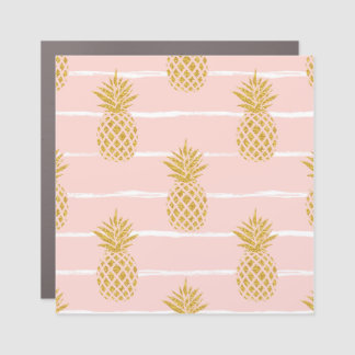 Gold Pineapple, Striped Summer Background. Car Magnet