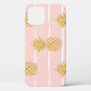 Gold Pineapple, Striped Summer Background. iPhone 12 Case