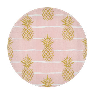Gold Pineapple, Striped Summer Background. Cutting Board
